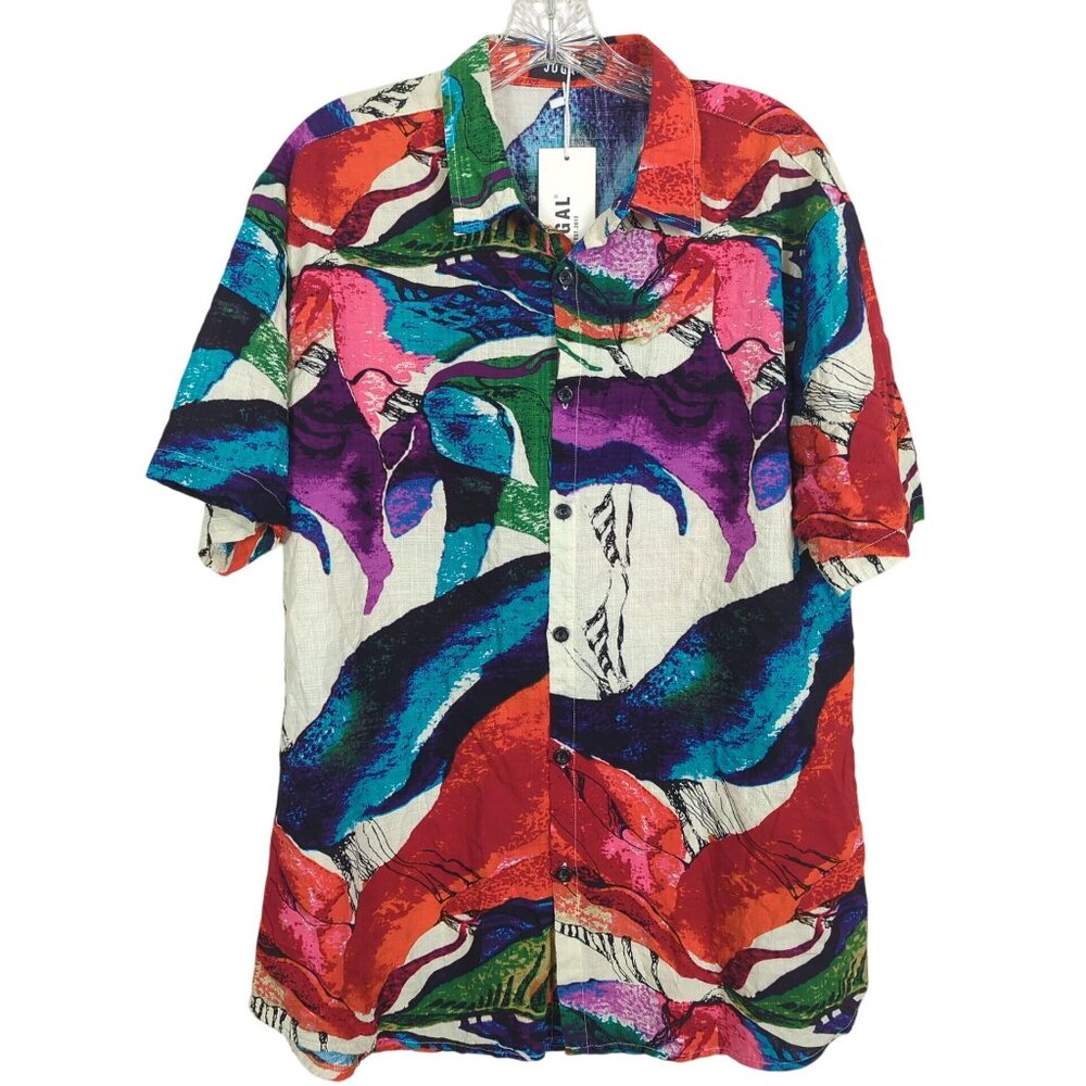 JOGAL‎ Shirt size Large short sleeve Colorful Abstract Print Button-Up
